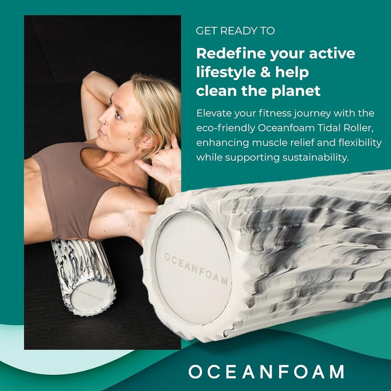 Oceanfoam Tidal Roller - Black Marbled - Muscle Massage Foam Roller for Back Pain & Stretching - Firm and Ergonomic Wide Wave Textured - Yoga, Athletics, & Wellness - Full Size, 20" x 5" - Image 3
